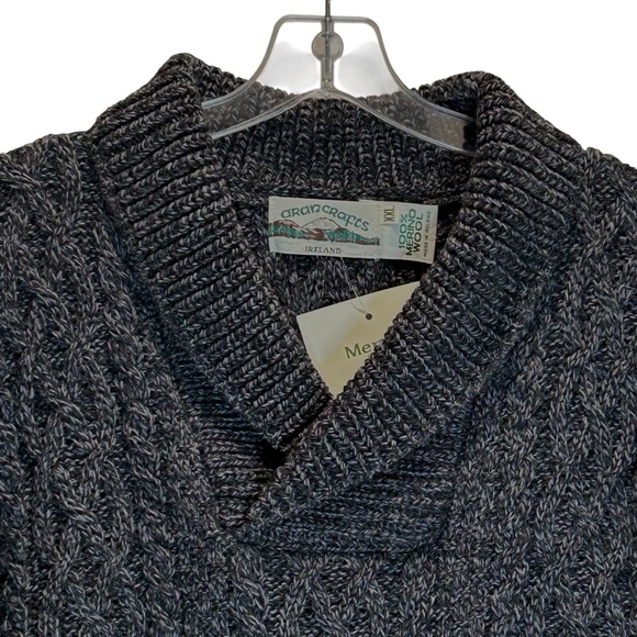 New Aran Crafts Men's Gray Merino Wool Shawl Collar Cable Knit Sweater - XXL - Picture 4 of 10